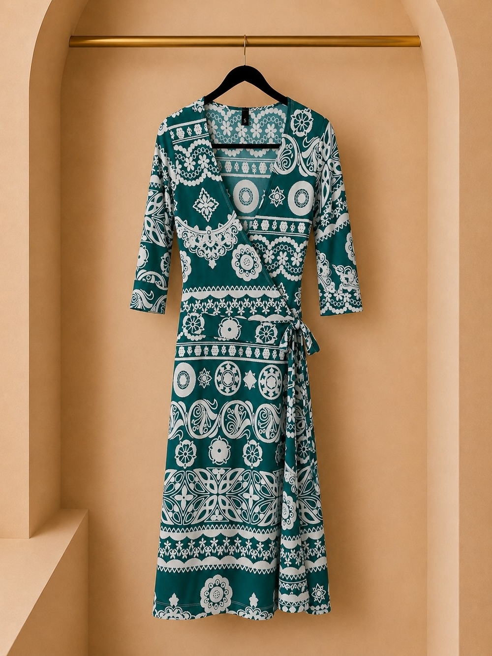 Teal Printed Wrap Dress - Women